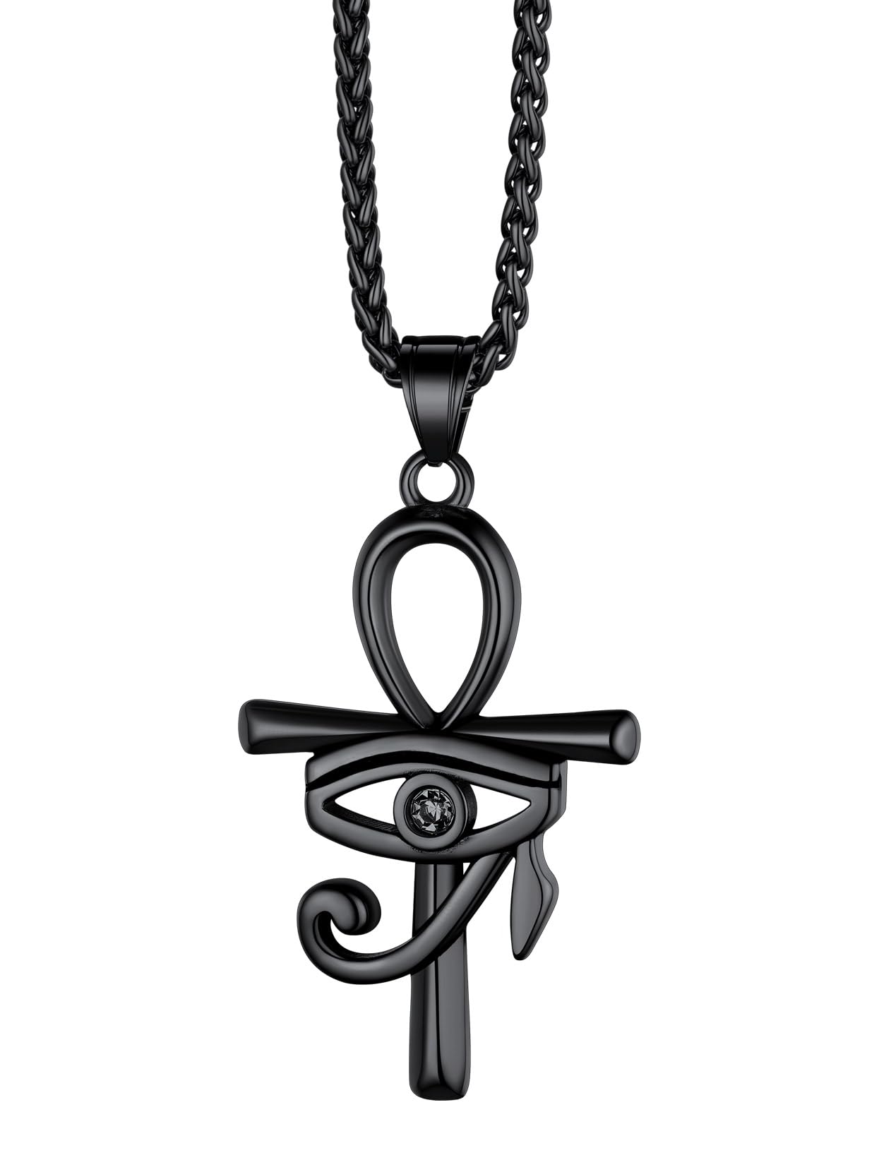 Stainless Steel/Gold/Black Plated Ankh Cross Pendant Necklace for Men Women with Wheat Chain Religious Jewelry(with Gift Box)