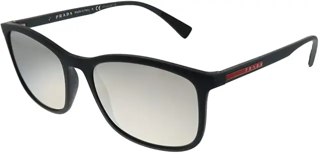 Prada Sport Rubber Square Sunglasses for Men - Black Silver Mirror