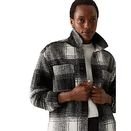 Image of Marks & Spencer Checked Collared Relaxed Shacket T494639BLACK MIX (L)