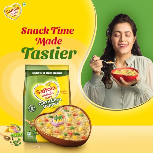 Image of Saffola Masala Oats | 500g | Curry Corn Pepper | Tasty, Anytime Quick Snack | Ready In 3 Mins | Millets Goodness- With Ragi & Jowar | No Maida , No Added Preservatives | Oats Helps Manage Weight