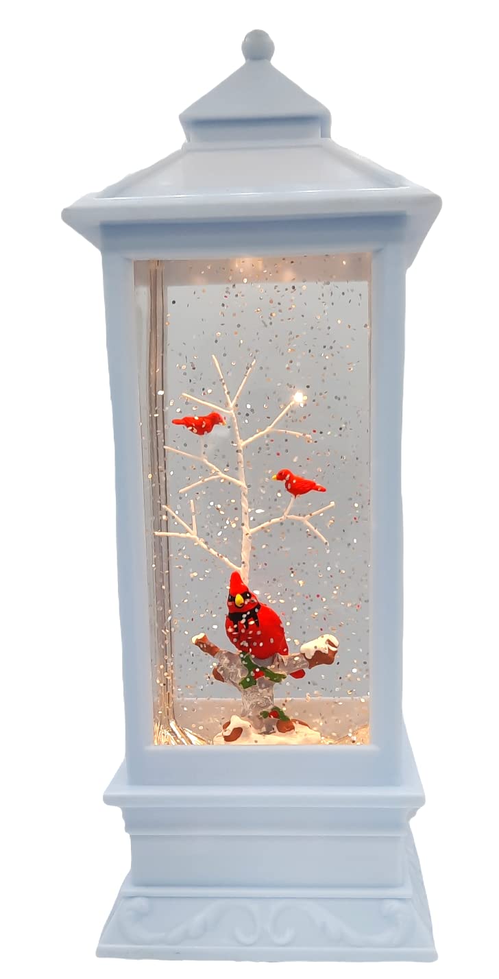 Lanterna Ad Acqua Illuminata Gerson Con Sfera Di Neve - Cardinali Nel Gazebo - 28 Cm - Con Timer E USB - 3