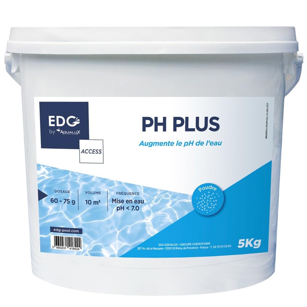EDG - PH Plus Piscine - Augmente Le pH- Améliore Le Confort de Baignade et la Qualité de l'eau - Haute Concentration - Poudre - Seau 5kg - Gamme Traitement Et Accessoires Piscine EDG Access