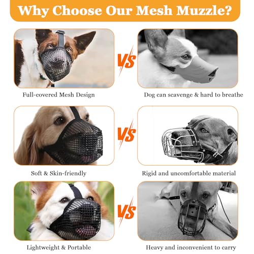 Hund Maulkorb, Maulkorb Für Hunde Weiche Verstellbare Mesh Maulkorb Mittlere Hunde, Giftköderschutz Hund Atmungsaktive Maulkörbe Für Hunde Maulkorb für Kleine Mittlere Große Hunde (M, Schwarz)