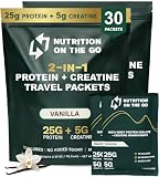 Nutrition On The Go Whey Protein Isolate Packets with Creatine – 25g Protein + 5g Creatine – Single-Serve Travel Protein Powder – Vanilla (30-Pack)