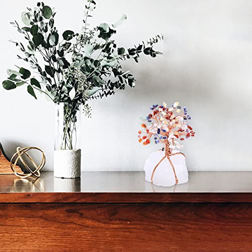 Top Plaza 7 Chakra Healing Crystals Copper Money Tree Wrapped On Natural Clear Quartz Base Feng Shui Luck Figurine #TOP3
