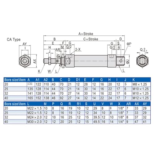 Vérin pneumatique aluminium MAL40 haute précision à fixation Y