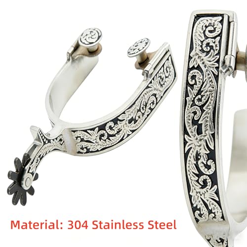 Western Spurs, Stainless Steel Cowboy Spurs with Carved Patterns and Rowels, Suitable for Training and Riding, Unisex - Image 5