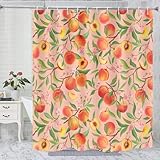 HZTLIN 72' L*72' W Peach Shower Curtain,Allover Fruits Vibrant Cute Shower Curtains for Bathroom, Bathroom Decor Peach Curtain, Waterproof Fabric with 12 Pcs Hooks