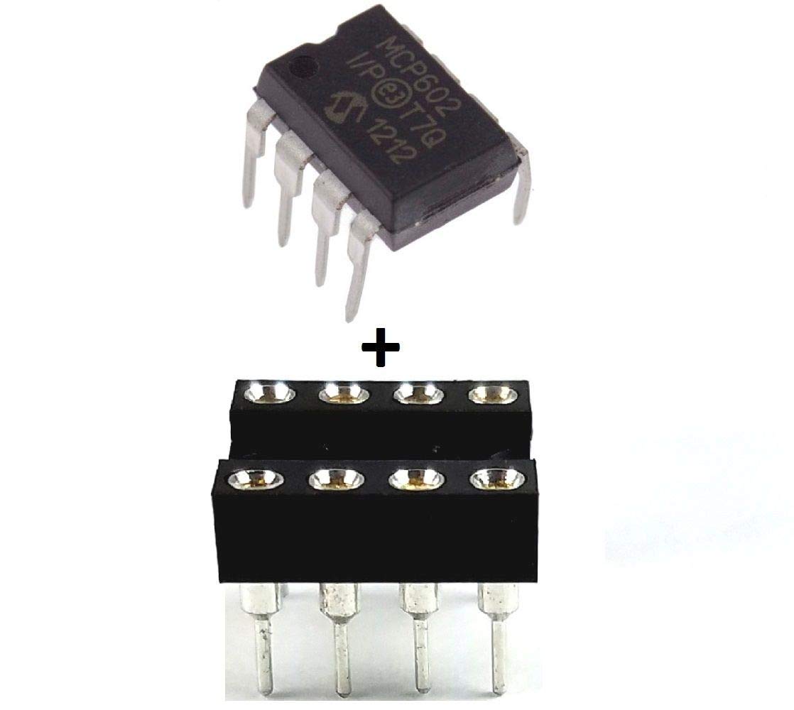 Microchip MCP602-I/P MCP602 Dual Operational Amplifier Op-Amp 2.8MHZ 2.3V/us DIP-8 & DIP Sockets with Machined Round Contact Pins Holes 2.54mm Breadboard-Friendly (1 Pair)