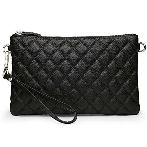 Image of YALUXE Women's Genuine Leather Wristlet Purse Clutch Handbag with Phone Pocket Card Holder and Crossbody Strap