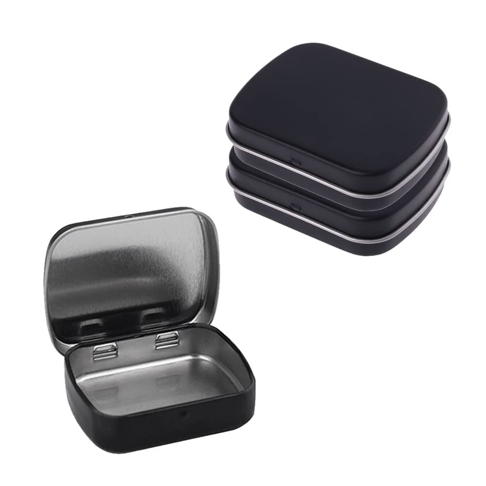 AKOAK 3 Pcs 2.4 x 1.7 x 0.6 Inches Rectangular Empty Hinged Tins Box Containers for First Aid Kit,Survival Kits,Storage,Herbs,Pills,Crafts and More (Black)