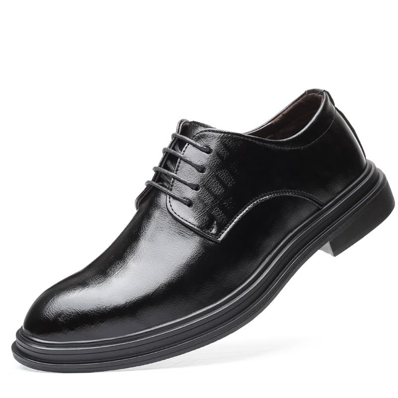 Dress Oxford for Men Lace Up Round Toe Vegan Leather Solid Color Derby Shoes Block Heel Rubber Sole Anti-Slip Prom