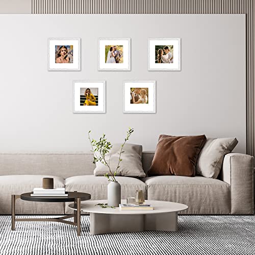 Gaevuian 8X8 Picture Frames Square Display 5X5 Photo Frame Collage With Mat,Set Of 4 For Wall Hanging Decor,Plexiglass,Rustic White #TOP6