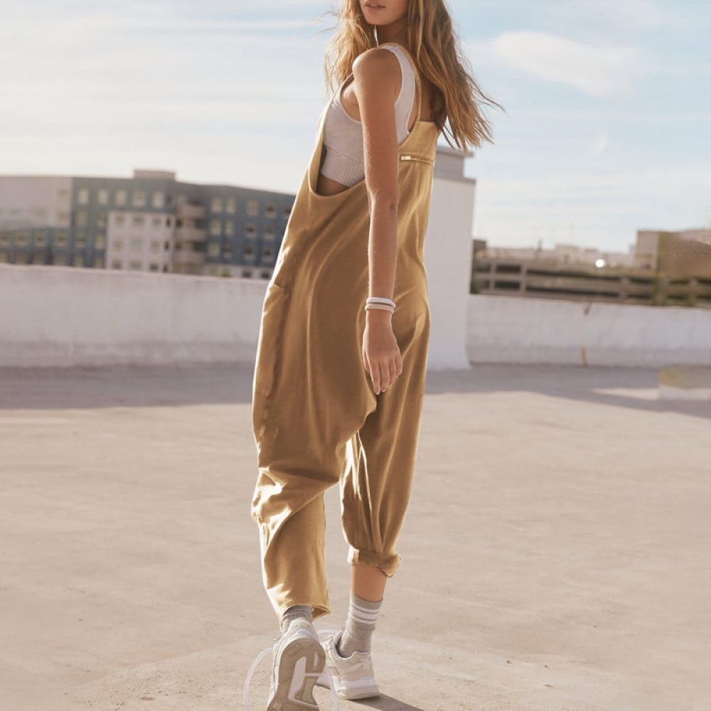 Mono De Lino Para Mujer Jumpsuit Sin Mangas Cómodo Y Suelto Con Bolsillos