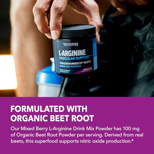 Image of L-Arginine Powder - Nitric Oxide Supplement for Men and Women with L-Citrulline and Beet Root - Pre and Post Workout Support for Endurance and Recovery - Mixed Berry Flavor, 1 Month Supply (30 Scoops)