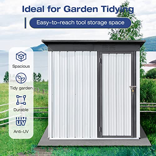 Lyromix 5' × 3' Metal Outdoor Storage Shed With Door & Lock, Waterproof Garden Storage Tool Shed For Backyard Patio,White-Grey #TOP1