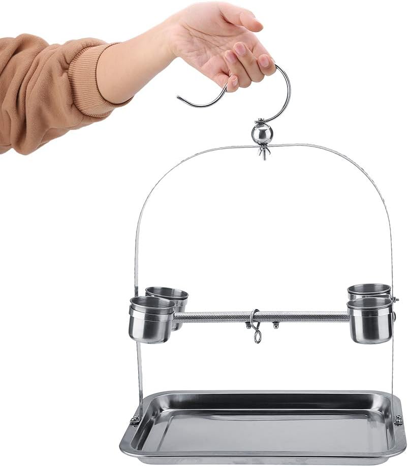 Tyenaza Stainless Steel Parrot Stand, Bird Parrot Stainless Steel Stand Rack Toys Pet Bird Chewing Hanging Shelf for Small Parakeets Cockatiels