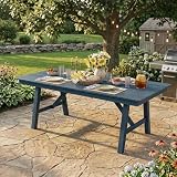 SLEKVERSA 66.9' Rectangular Outdoor Dining Table for 4-6, Heavy Duty All-Weather HDPE Patio Table with 1.97' Umbrella Hole, Wood-Grain Plastic Outdoor Table for Backyard, Poolside & Garden, Navy Blue