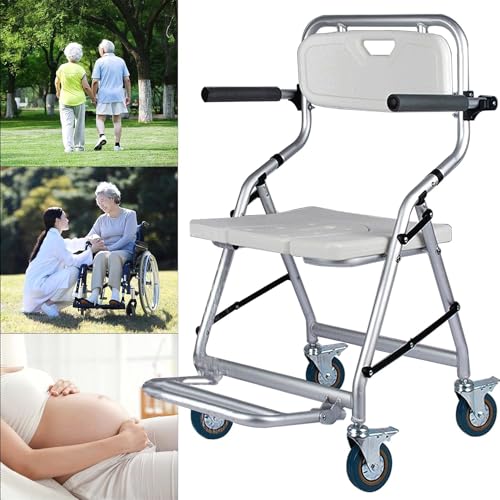 Silla de ducha con ruedas y respaldo plegable para personas mayores
