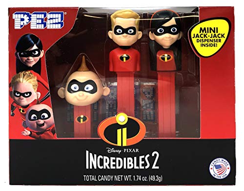 Disney Pixar's 2018 Incredibles 2 - The Incredibles Tri-Pack (1) Exclusive Pez Gift Set - Features Exclusive Mini Jack-Jack, Violet and Dash Pez Dispensers Plus 6 Candy Refills