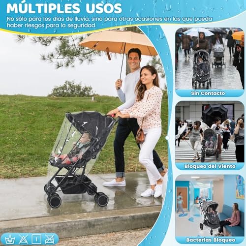 Miniatura 6 de Orzbow Plastico Lluvia Silla Paseo Universal, Transpirable Protector Lluvia Carro Bebe Universal Con Ventana, Burbuja Lluvia Universal Silla Paseo Plegable, Ultra Impermeable, Inodora Y Duradera