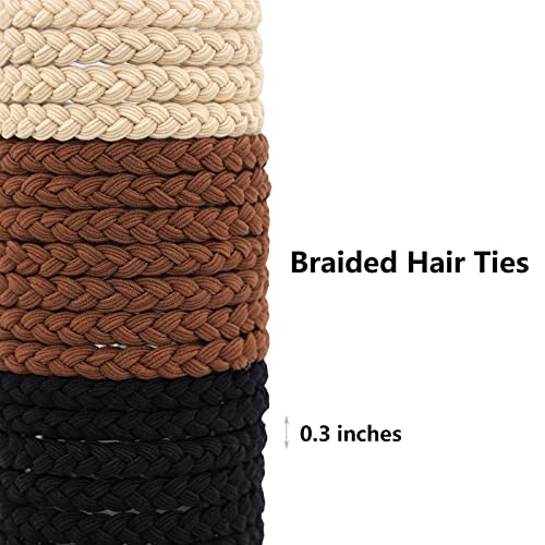 20-Piece Braided Hair Ties For Men - Elastic, No Damage, No Slip, No Rip - For Curly, Thick, Long Hair (Black, Brown, Khaki) Detail