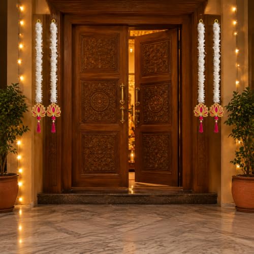 Image of JH Gallery Golden Floral Lotus - Ganesh Chaturthi Decoration Items for Home, Handmade Ganpati Makhar & Mandap Backdrop, Temple & Wall Hanging Decor (24 Inch, Pack of 4)