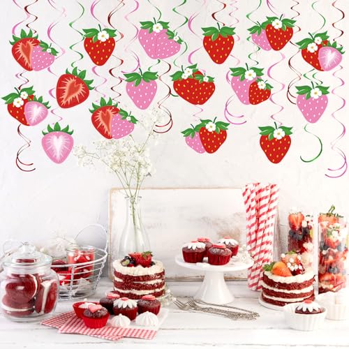 Image of 72 Pcs Strawberry Decor Berry First Birthday Decor Hanging Swirl Banner for Strawberry Party Decorations Baby Shower Party Supplies