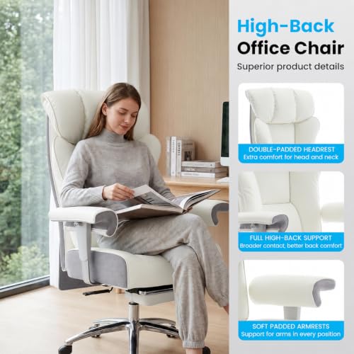 Image of Efomao Big and Tall Executive Office Chair 450lbs,White