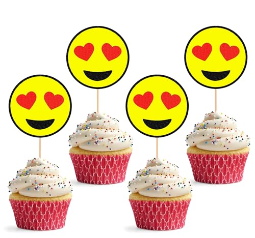 Smiling Face with Heart-Eyes Cupcake Topper 24pc