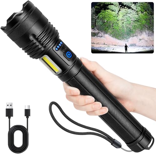 MILAOSHU Rechargeable Flashlights 90000 High Lumen High Powered LED Flashlight with Cob-Light for Home Super Bright Flash Light 7 Modes IPX7 Waterproof for Outdoor Camping