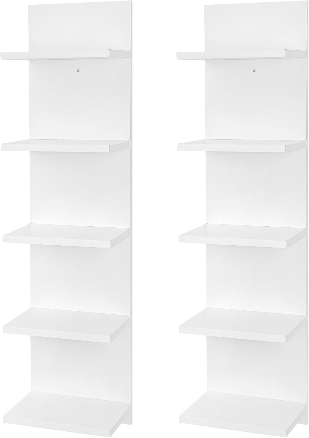 5 Tier Wall Shelf Unit,Vertical Column Shelf Floating Storage Home Decor Organizer,Display Floating Shelf for Bedroom, Living Room,Vanity -2 Pcs(White) White 2 pcs