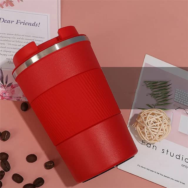 Image of YELONA Red 380 ML Insulated Stainless Steel Coffee Tea Tumbler for Hot Cold Beverages Portable Travel Mug Leak Proof Sipper Lock Lid Thermos Multipurpose for Home Office Gifts