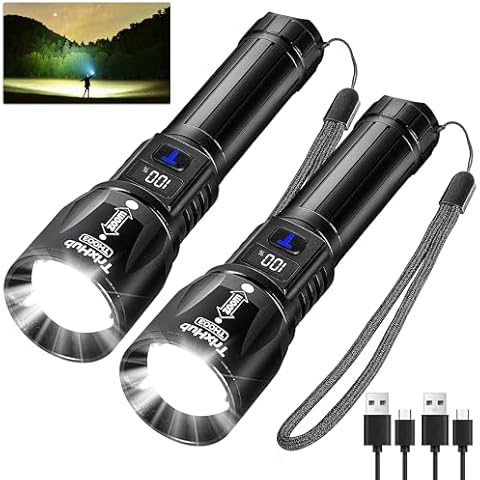 TrixHub Rechargeable Flashlights 2 Pack, 990,000 Lumens Super Bright Flashlight with LCD Digital Display, 5 Adjustable Mode Powerful Tactical Flashlight, Waterproof Flashlights for Camping Hiking Cover