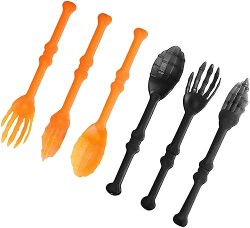 TOYANDONA Juego de 6 cucharas de tenedor de Halloween con diseño de calavera y esqueleto, cubertería para cena, regalos para Halloween, hogar, bar,