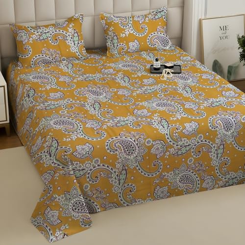 Image of Weave & Decor Super Soft Super Comfortable 144 TC 90x90 inches Printed Cotton Double Bed Bedsheet with Two Pillow Covers