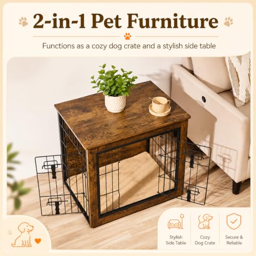 Image of Yaheetech 27.5in Wooden Dog Crate Furniture w /Cushion for Small Medium Dogs
