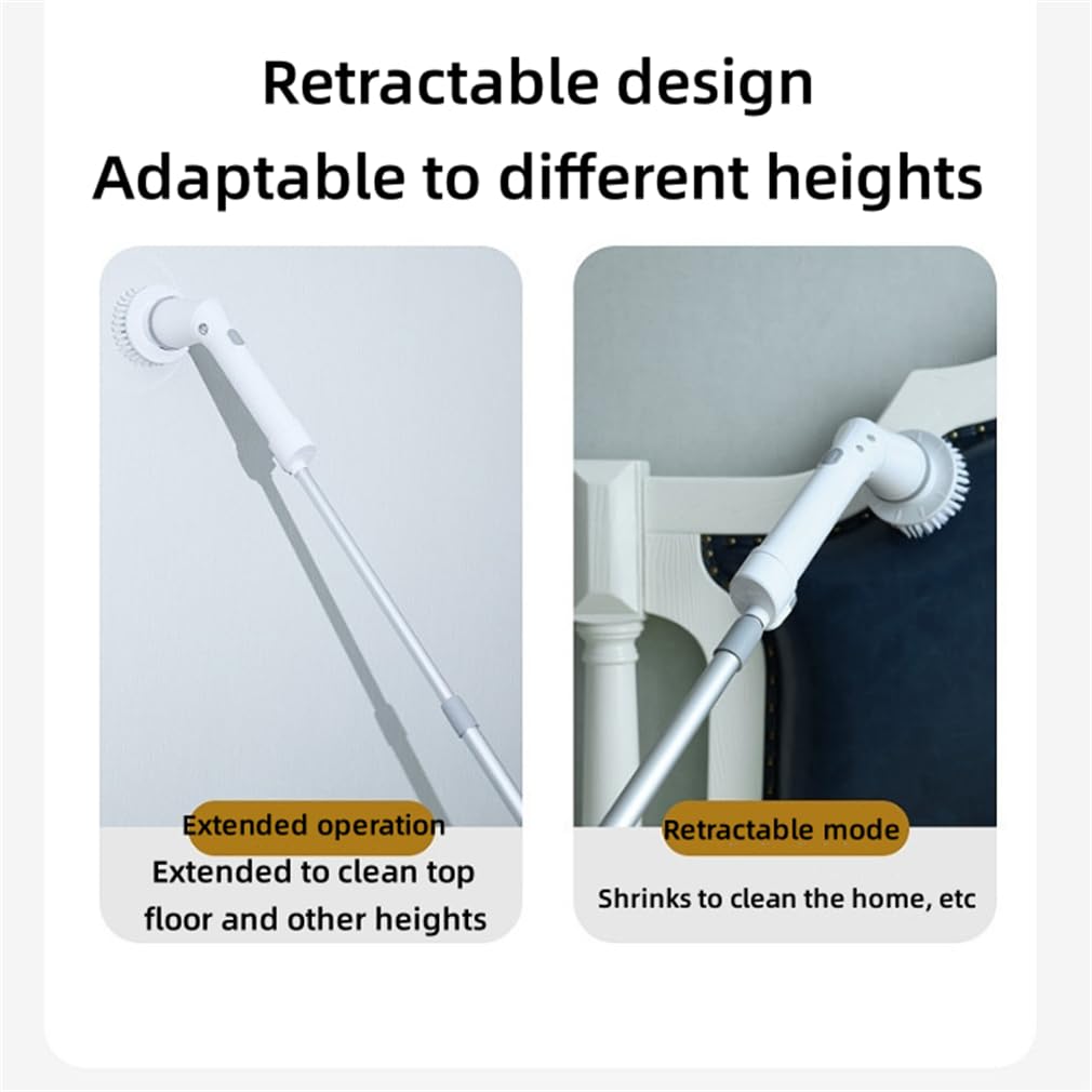 Depurador eléctrico para limpieza, diferentes cabezales de cepillo, diseño retráctil, 6 cabezales de limpieza reemplazables, para baño, ducha, bañera, vidrio, coche