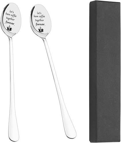 Miniatura 4 de Cucharas de café grabadas, cuchara de acero inoxidable personalizada, 2 cucharas de mango de 7.5 pulgadas de largo, regalos para amantes, mejores