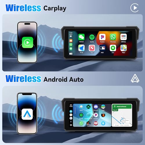 Image of Android CarPlay Screen for Motorcycle, 8.1 inch IPS Portable Wireless Carplay /Android Auto Waterproof Portable Radio GPS Display for Motorbike with Built-in GPS Navigation Bluetooth