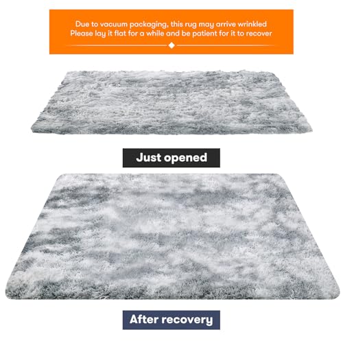 JOJOSEE Hochflor Teppich Wohnzimmer, 160 x 230 cm Anti-Rutsch Wohnzimmerteppich, Waschbarer Flauschiger Teppich für Schlafzimmer & Kinderzimmer, Hellgrau