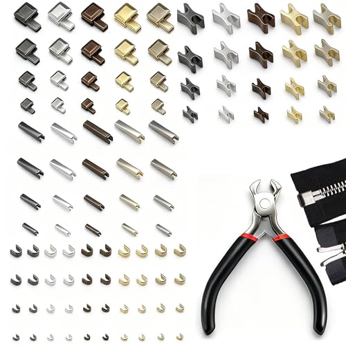 100 Pièces Réparation De Fermeture À Glissière Kit,Embout Fermeture Eclair,Remplacer Un Arrêt De Éclair Pour Veste Jeans Couture,5 Couleurs,4 Spécifications