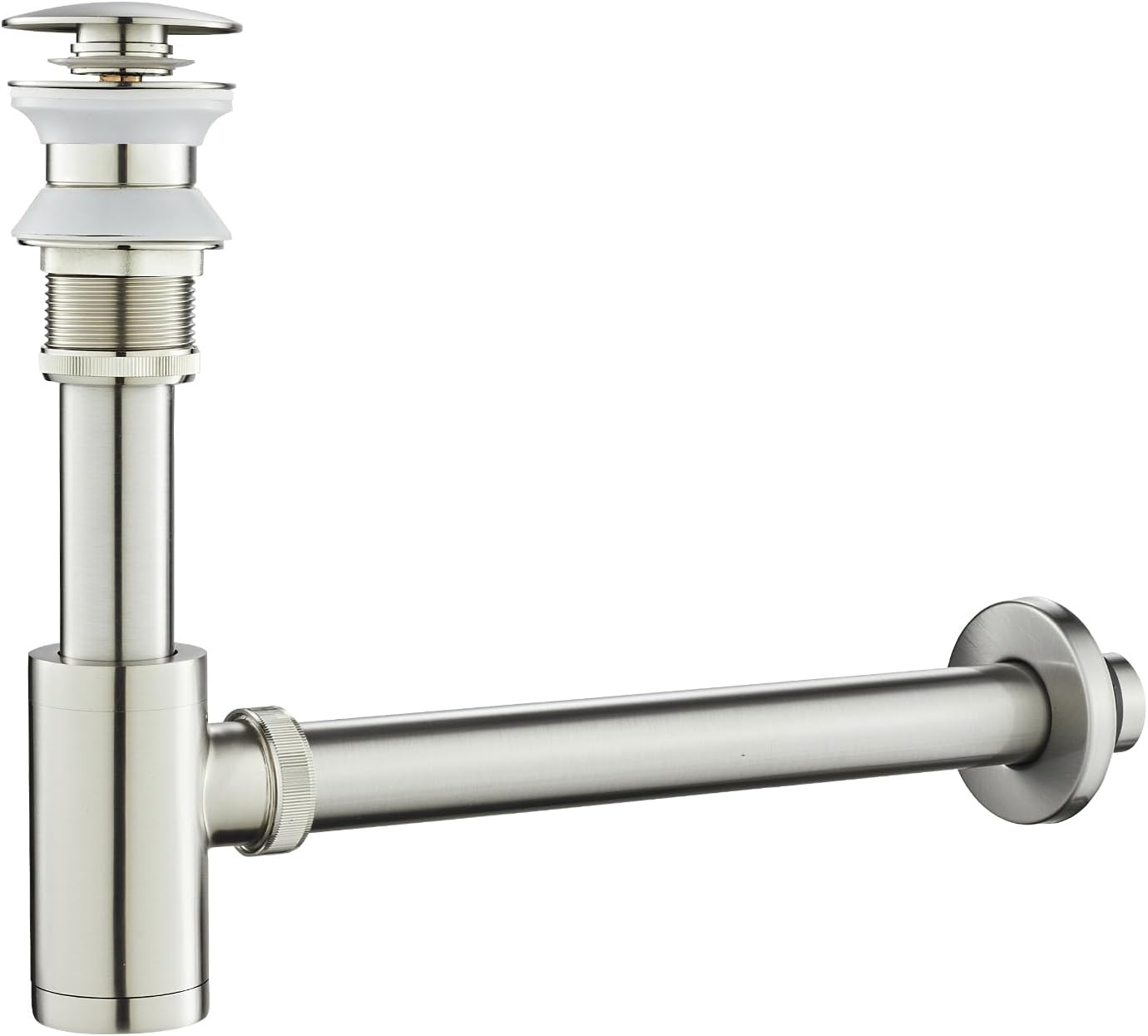 Bathroom Sink P-Trap Complete Set, Adjustable 1-1/4 Bottle Trap, Brass Sink Waste Trap Drain Tube Kit and Pop Up Sink Drain Without Overflow, Brushed Nickel