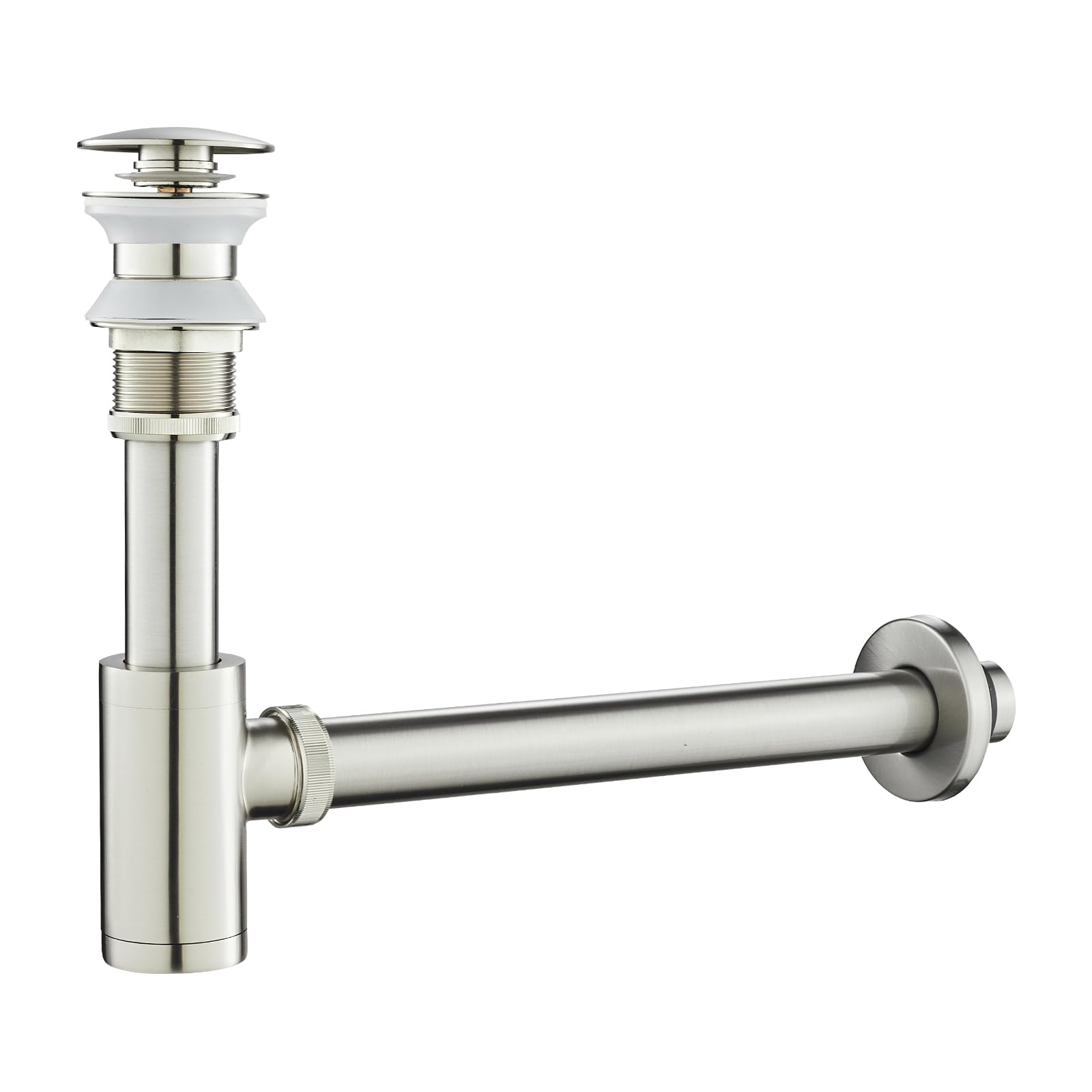 Bathroom Sink P-Trap Complete Set, Adjustable 1-1/4 Bottle Trap, Brass Sink Waste Trap Drain Tube Kit and Pop Up Sink Drain Without Overflow, Brushed Nickel