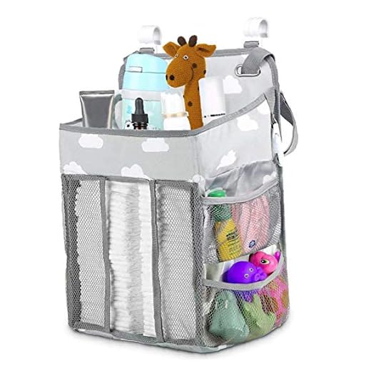 lujiaoshout Nursery organisatör, spjälsäng Nappy Organizer hängande blödel Caddy stacker organisatör hållare bredvid förvaringsväska för leksaksblöja handdukar kläder – grå