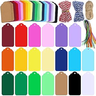 LATERN Gift Tags with Hole 200 Pcs 20 Colors, Kraft Paper Hang Tags Sign with 4 Roll String, Rectangle Hanging Tags for Christmas Presents Wedding Party Favors DIY Xmas Holiday