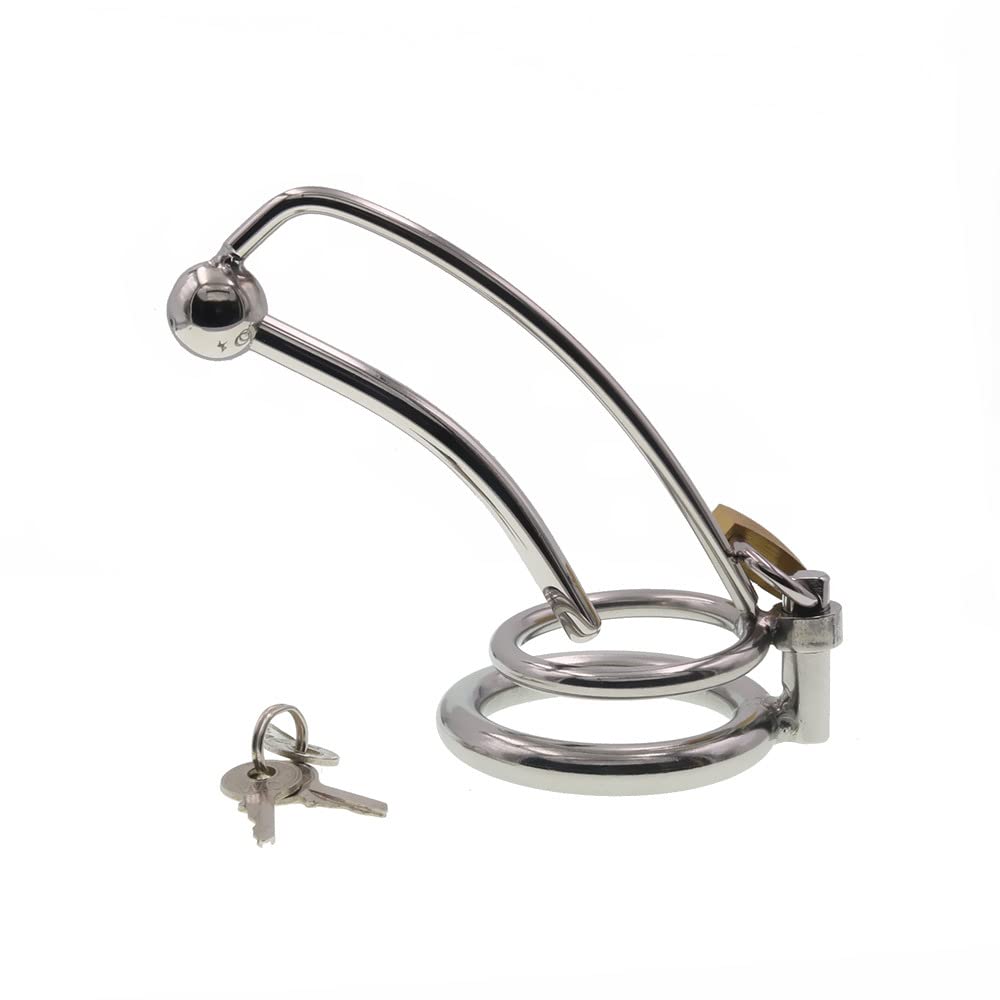 DaiQei Men's Chastity Lock Chastity Belt Penis Cage with Metal Catheter Penis Plug Cock Cage Chastity Cage Penis Cage SM Bondage Penis Chastity Sex Toy(Size:50mm)