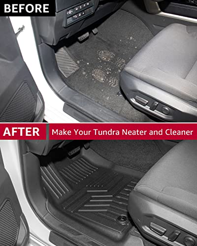 Refiteco Floor Mats Compatible With Toyota Tundra 2022 2023 Crewmax Interior Accessories Front & 2Nd Row Liner All-Weather Guard Seat Floor Protection #TOP1