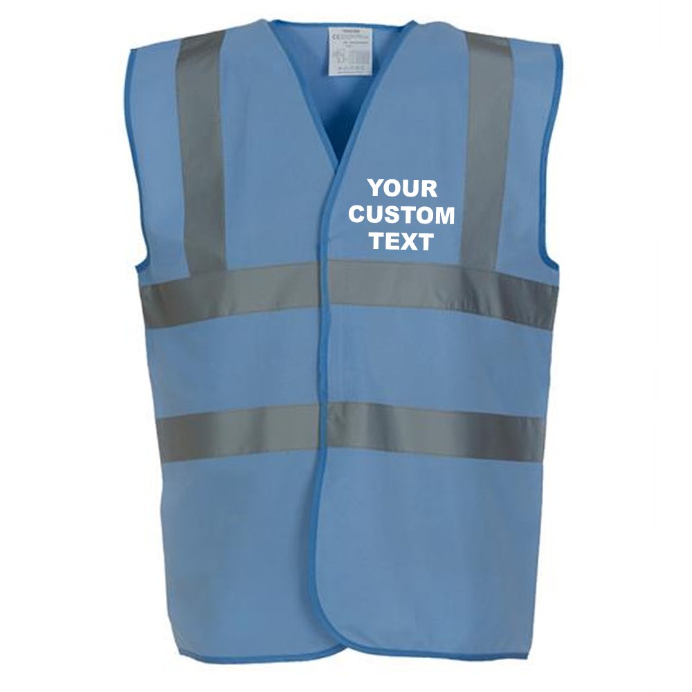 (3XL) YK001 Personalised Hi-vis 2-band-and-braces waistcoat, CUSTOM TEXT Hi vis vests Sky FRONT print 3XL