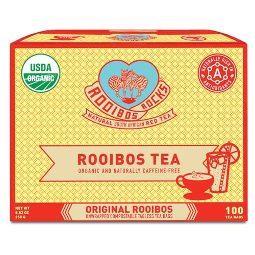 Rooibos Rocks Herbal Tea Bags - Naturally Sweet Red Rooibos Tea Organic for Children & Pregnant Women - Low Tannin, Gluten-Free and Caffeine Free Bags - Sustainably and Ethically Farmed - 100 Count